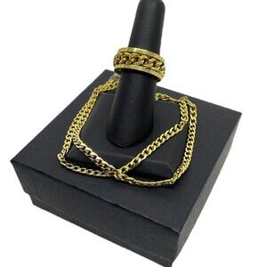 Jewelry-24” ION Plated YG Stainless Steel Necklace and Ring ( Size 8)